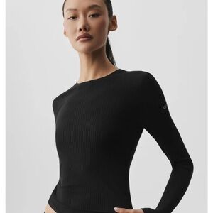 ALO Yoga Black Ribbed Long-Sleeve Crew Top